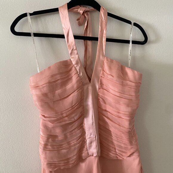 Vintage y2k Bebe 100% Silk Baby Ballet Pink Chiffon Halter Fairy Dress Size 8 - Picture 2 of 8